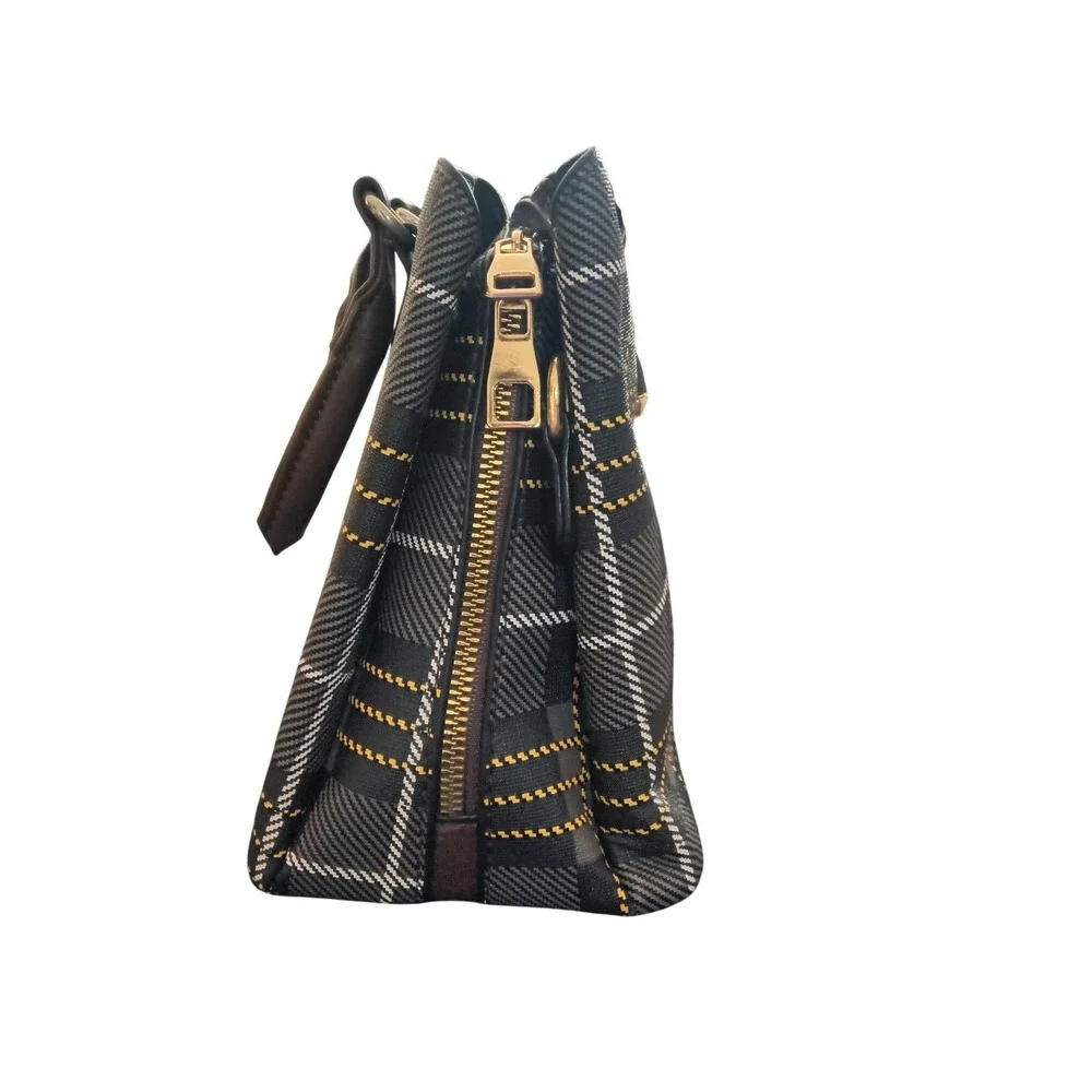 Plaid Satchel Handbag Grey Black‎ Yellow Triple Compartment Crossbody